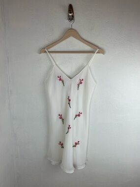 Victoria's Secret White Slip with Pink Floral Embroidery